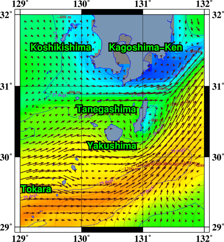 Initial field of Kuroshio near the south-west islands of Japan made  on JMA current data