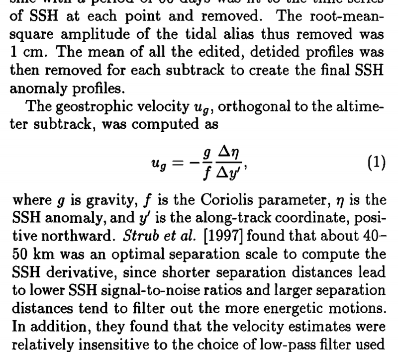 Section of the paper which describes the calculation of geostrophic current