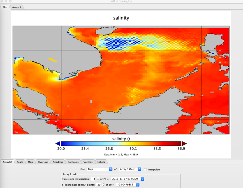 surface salinity at the first hour