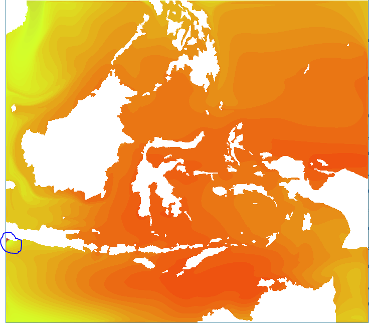 please see the blue circle, there is abnormal high SST at the edge.