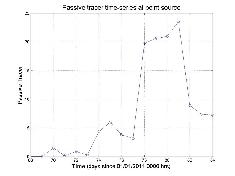 Figure 1.  Point source passive tracer injection time-series.