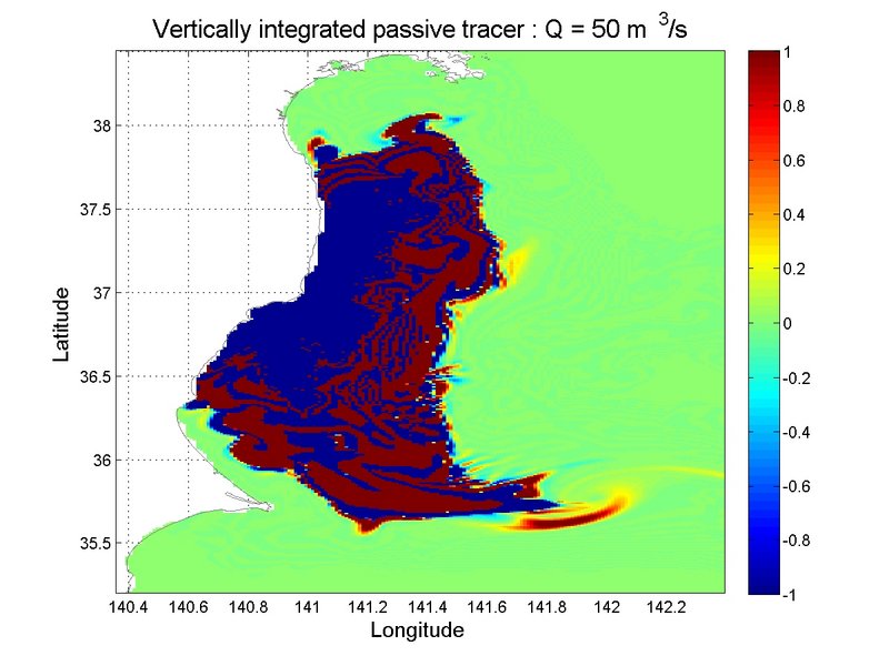 Figure 5.  Horizontal spatial plot of the passive tracer for run (c).